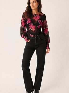 FREE PEOPLE Black & Pink Floral Bodysuit | Size Small
